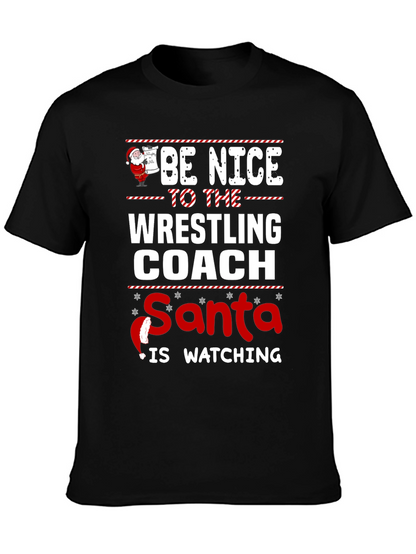 Funny Wrestling Coach Christmas Santa Watching T-Shirt