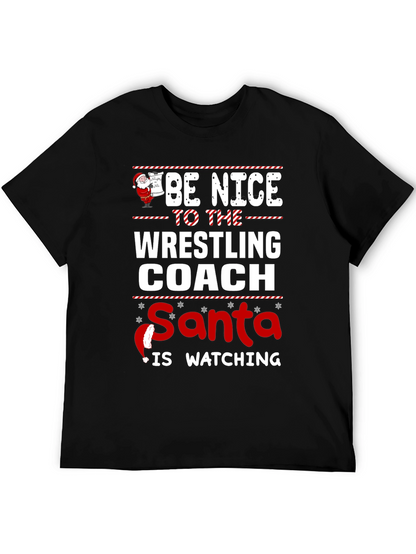 Funny Wrestling Coach Christmas Santa Watching T-Shirt