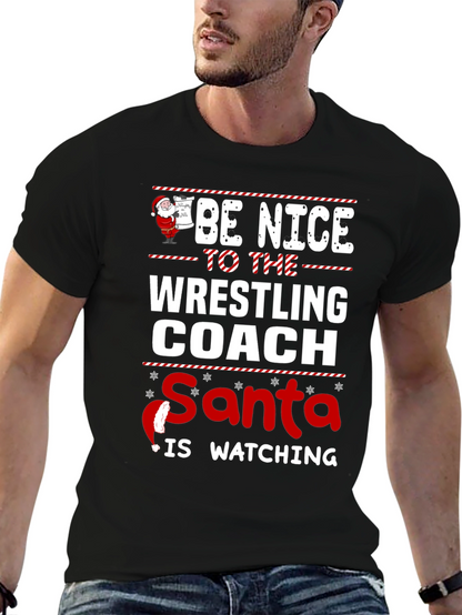 Funny Wrestling Coach Christmas Santa Watching T-Shirt