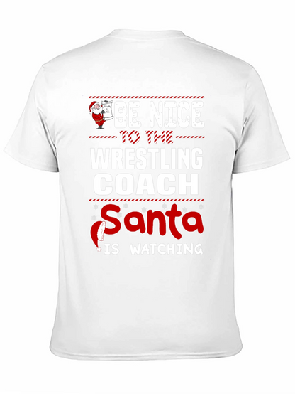 Funny Wrestling Coach Christmas Santa Watching T-Shirt