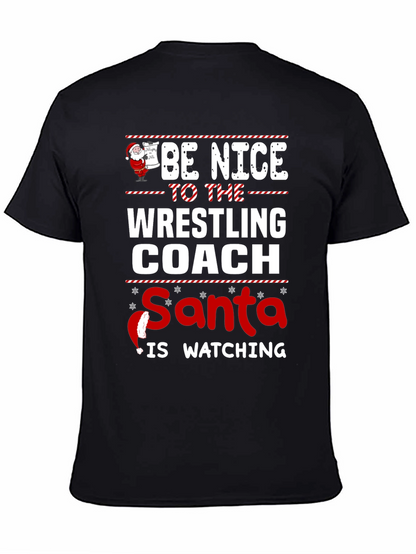 Funny Wrestling Coach Christmas Santa Watching T-Shirt