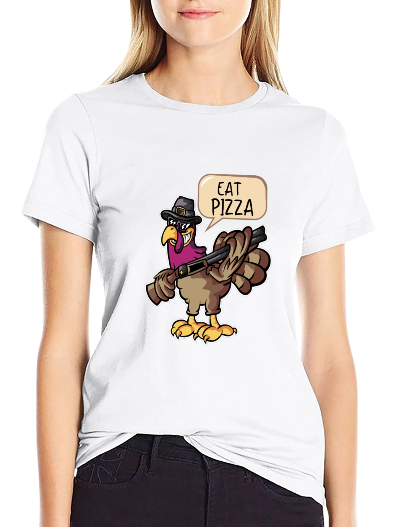 Eat Pizza Turkey Graphic Tee - Funny Thanksgiving Shirt