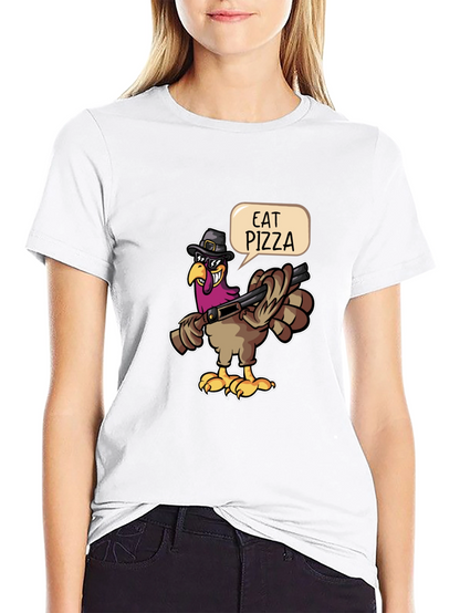 Eat Pizza Turkey Graphic Tee - Funny Thanksgiving Shirt