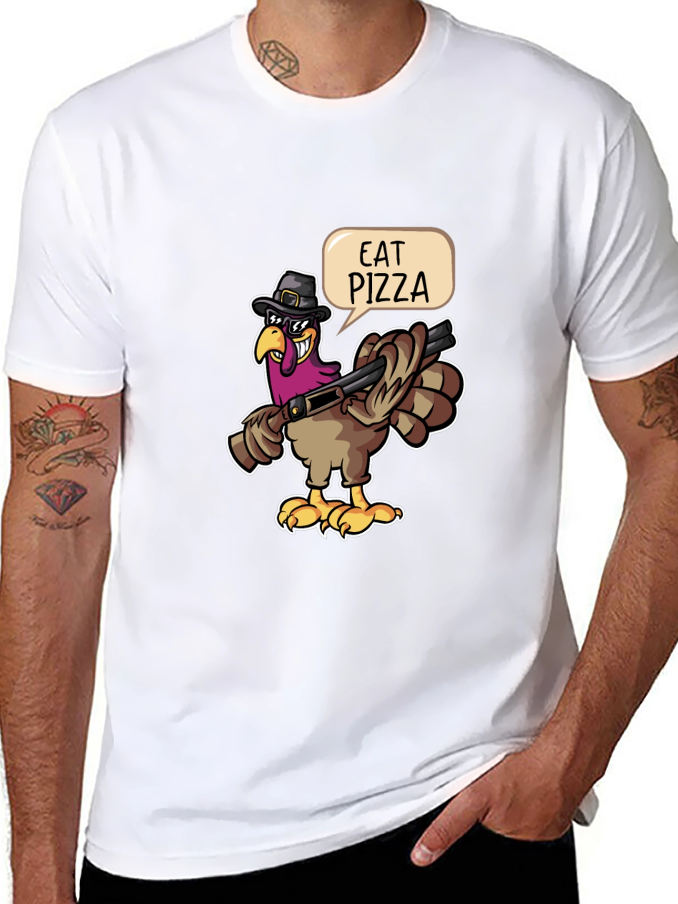 Eat Pizza Turkey Graphic Tee - Funny Thanksgiving Shirt
