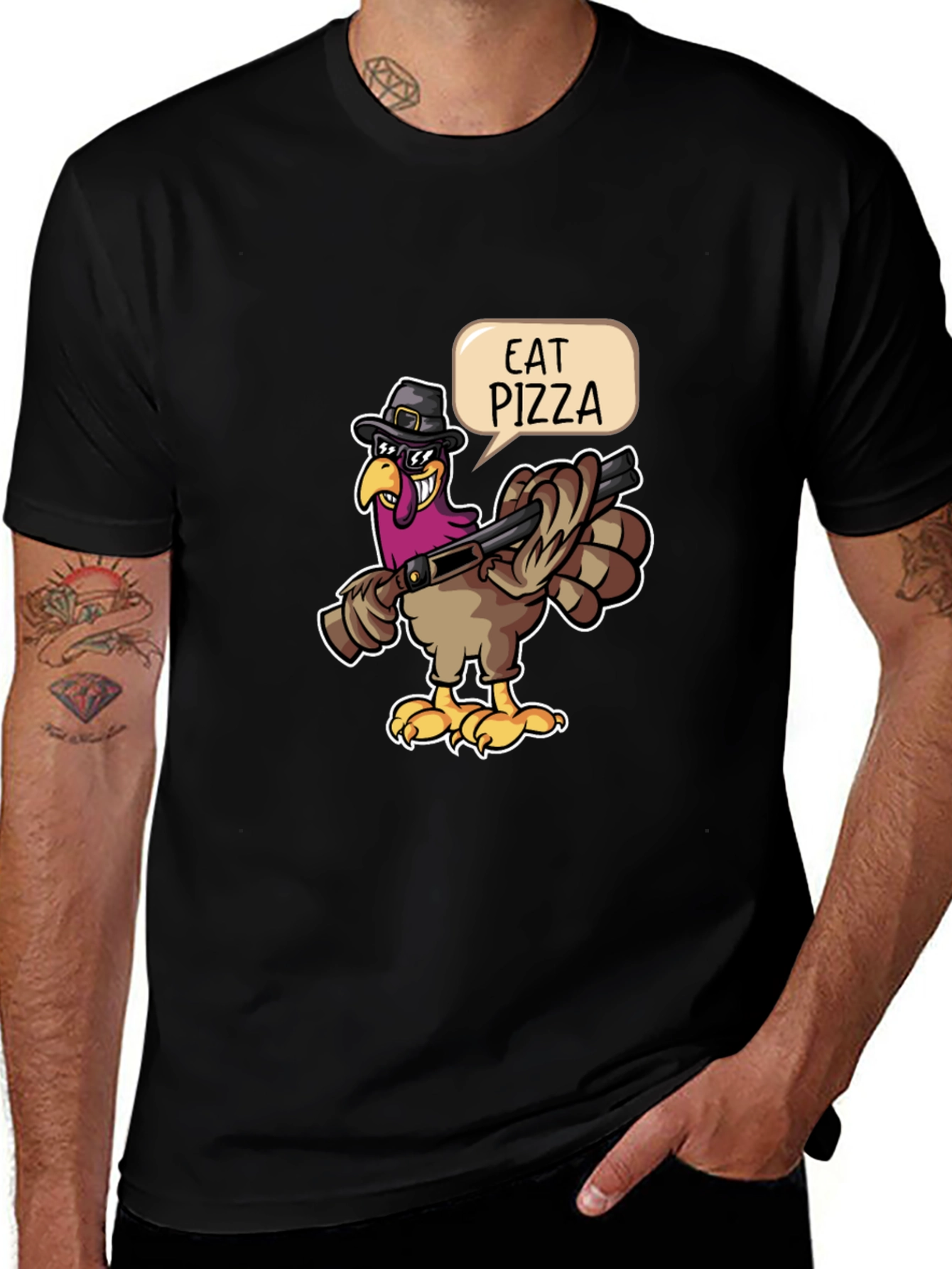 Eat Pizza Turkey Graphic Tee - Funny Thanksgiving Shirt