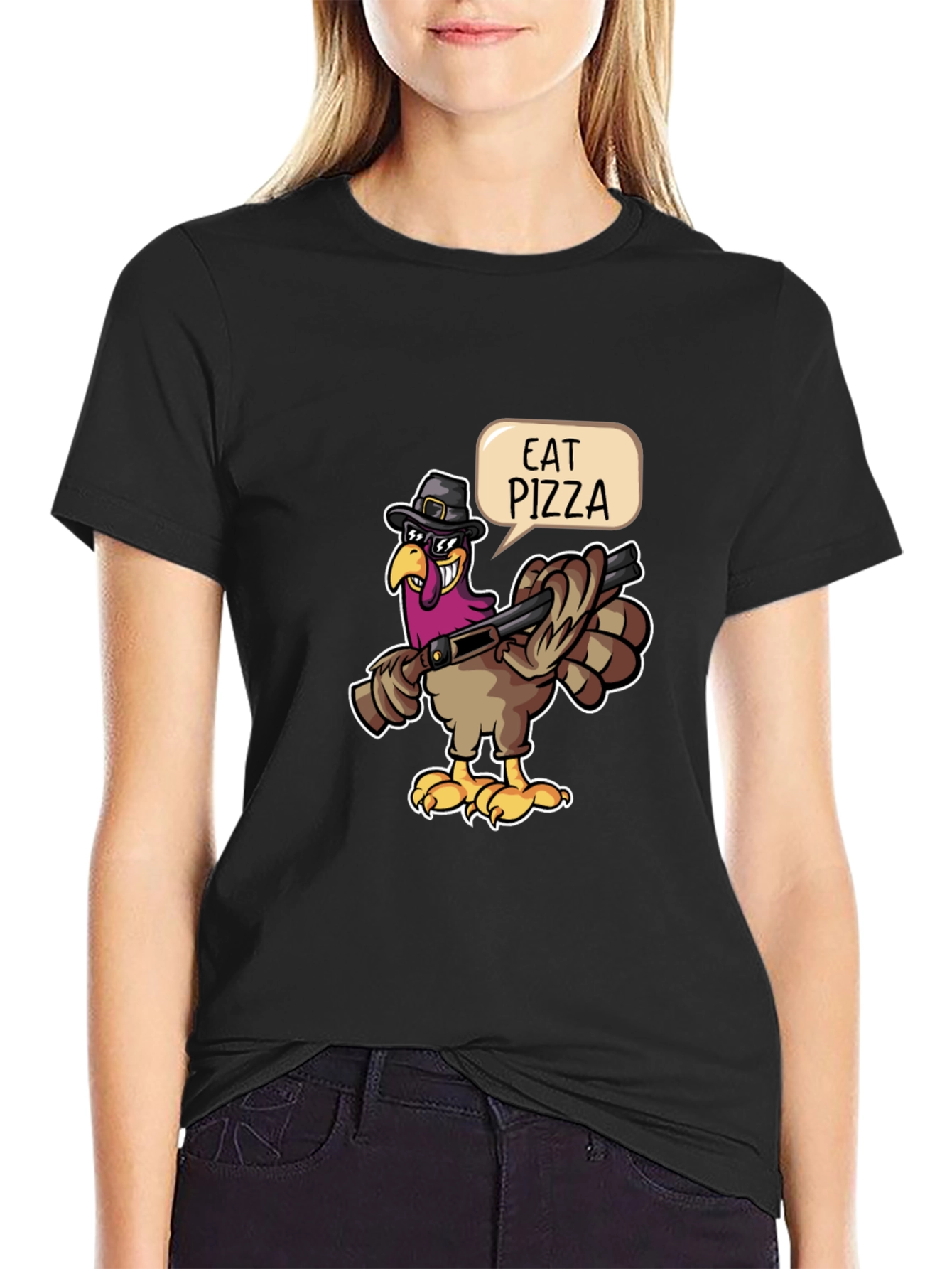 Eat Pizza Turkey Graphic Tee - Funny Thanksgiving Shirt
