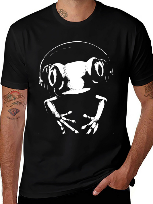 Frog DJ Black T-Shirt Cool Animal Graphic Tee
