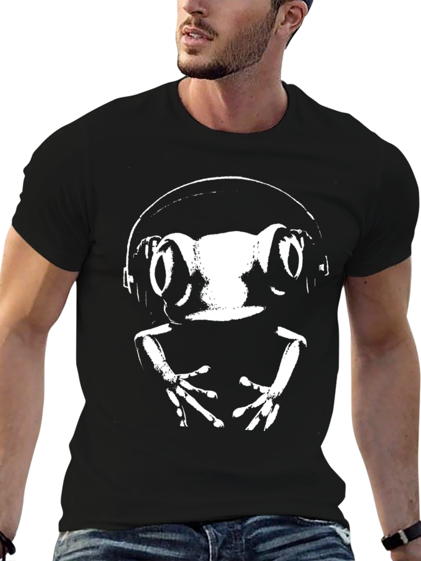 Frog DJ Black T-Shirt Cool Animal Graphic Tee