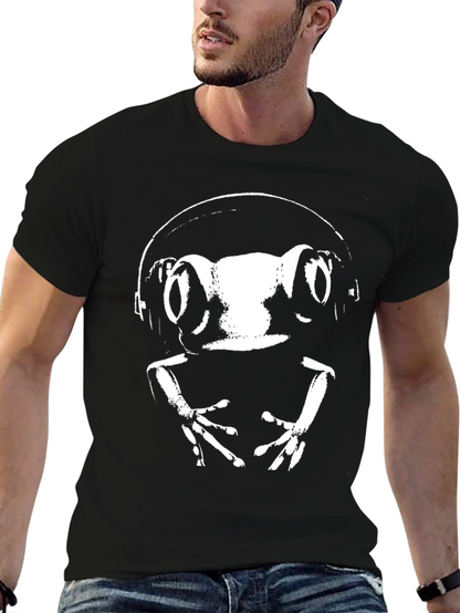 Frog DJ Black T-Shirt Cool Animal Graphic Tee