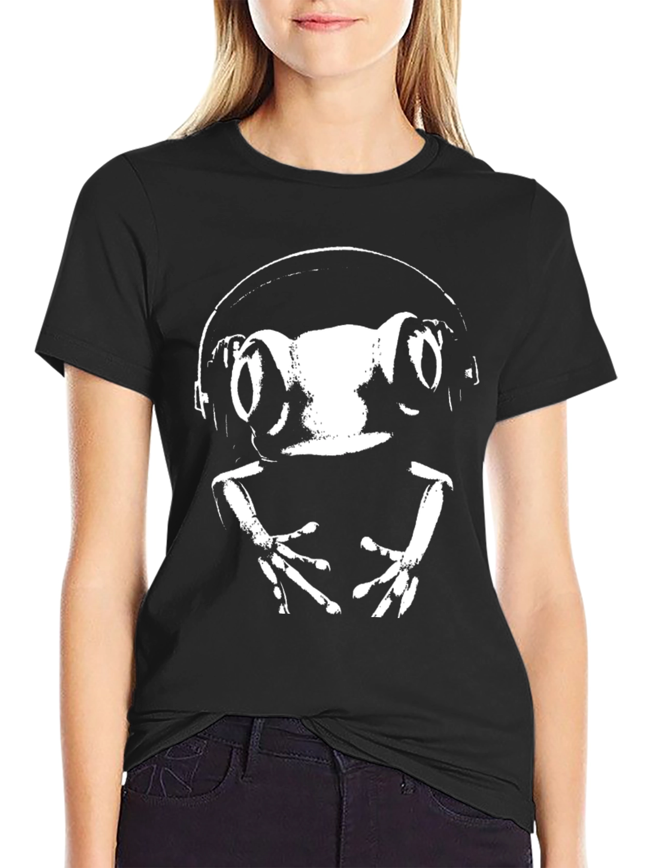 Frog DJ Black T-Shirt Cool Animal Graphic Tee