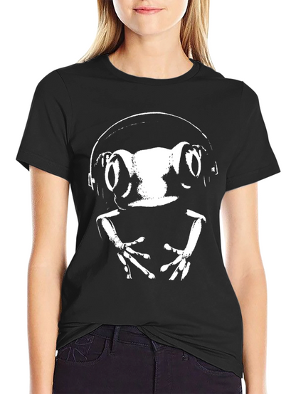 Frog DJ Black T-Shirt Cool Animal Graphic Tee