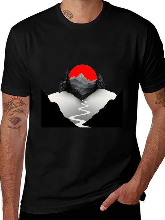 Mountains & Sun Graphic Tee - Black