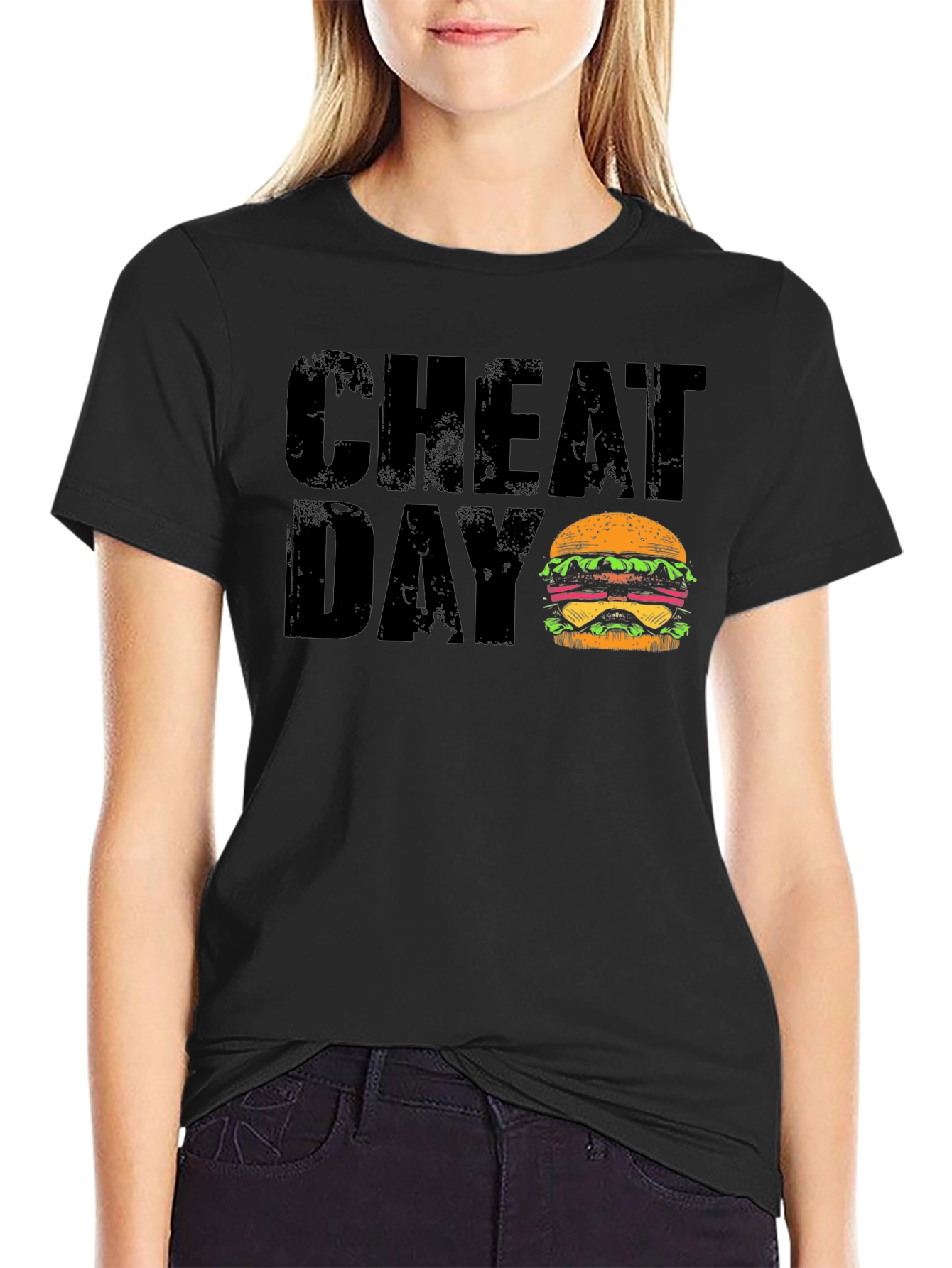 Cheat Day Burger Graphic Black T-Shirt