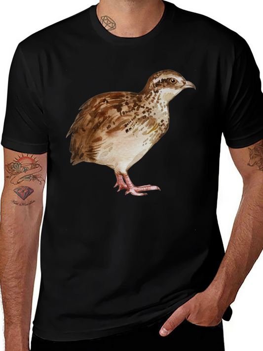 Quail Watercolor Art T-Shirt - Nature Lovers Tee