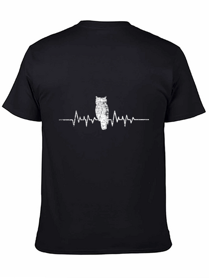 Owl Heartbeat T-Shirt - Black Cotton Tee