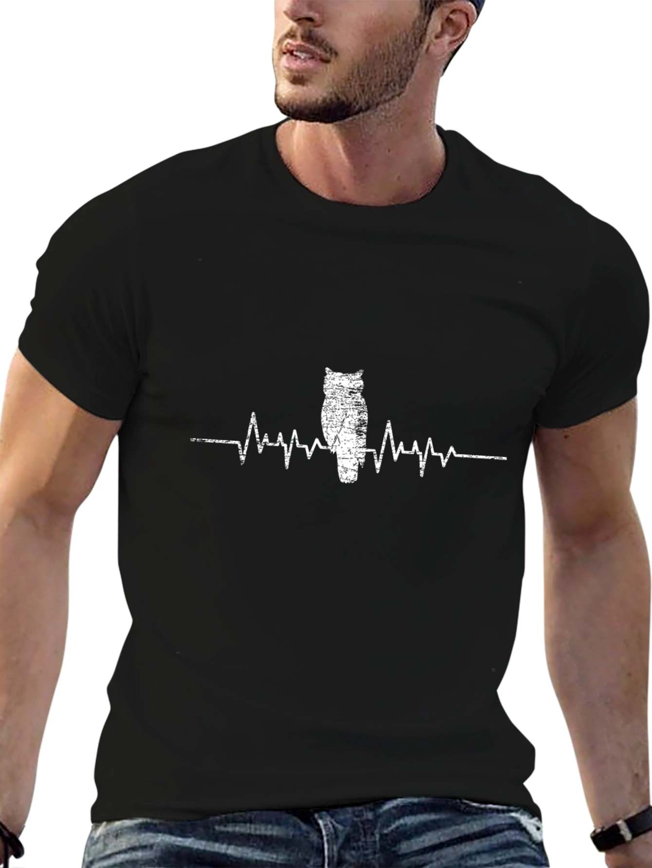 Owl Heartbeat T-Shirt - Black Cotton Tee