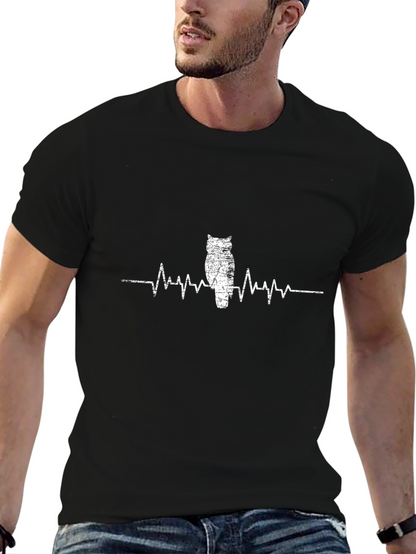 Owl Heartbeat T-Shirt - Black Cotton Tee
