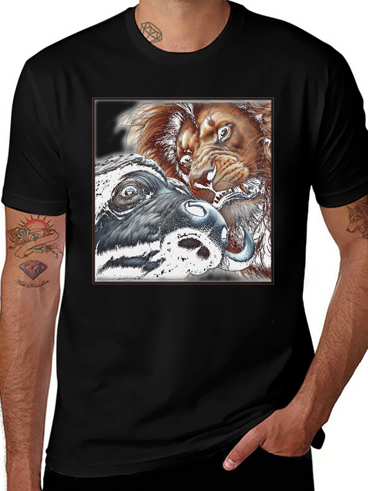 Lion vs Buffalo Graphic Tee - Black