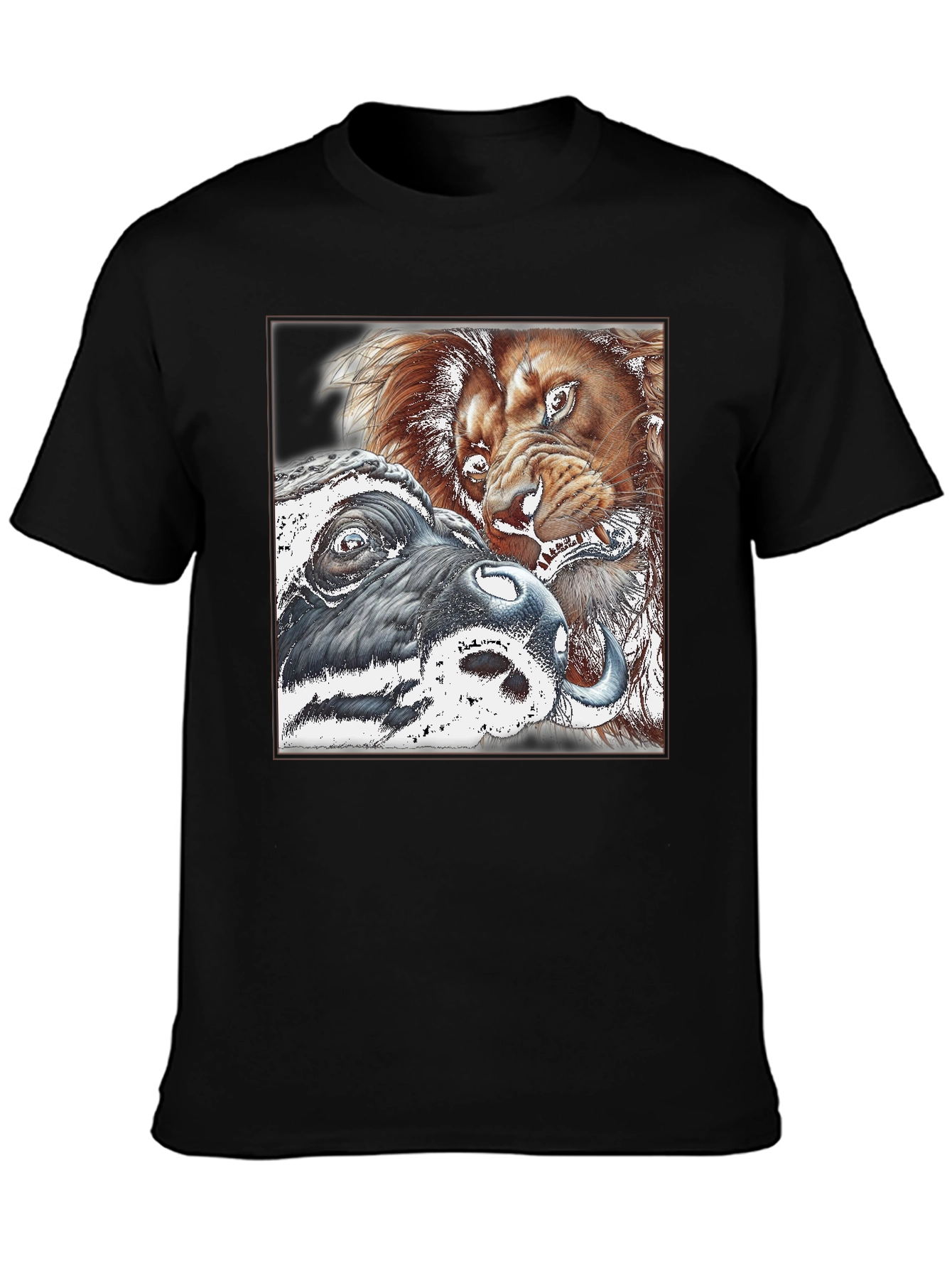 Lion vs Buffalo Graphic Tee - Black