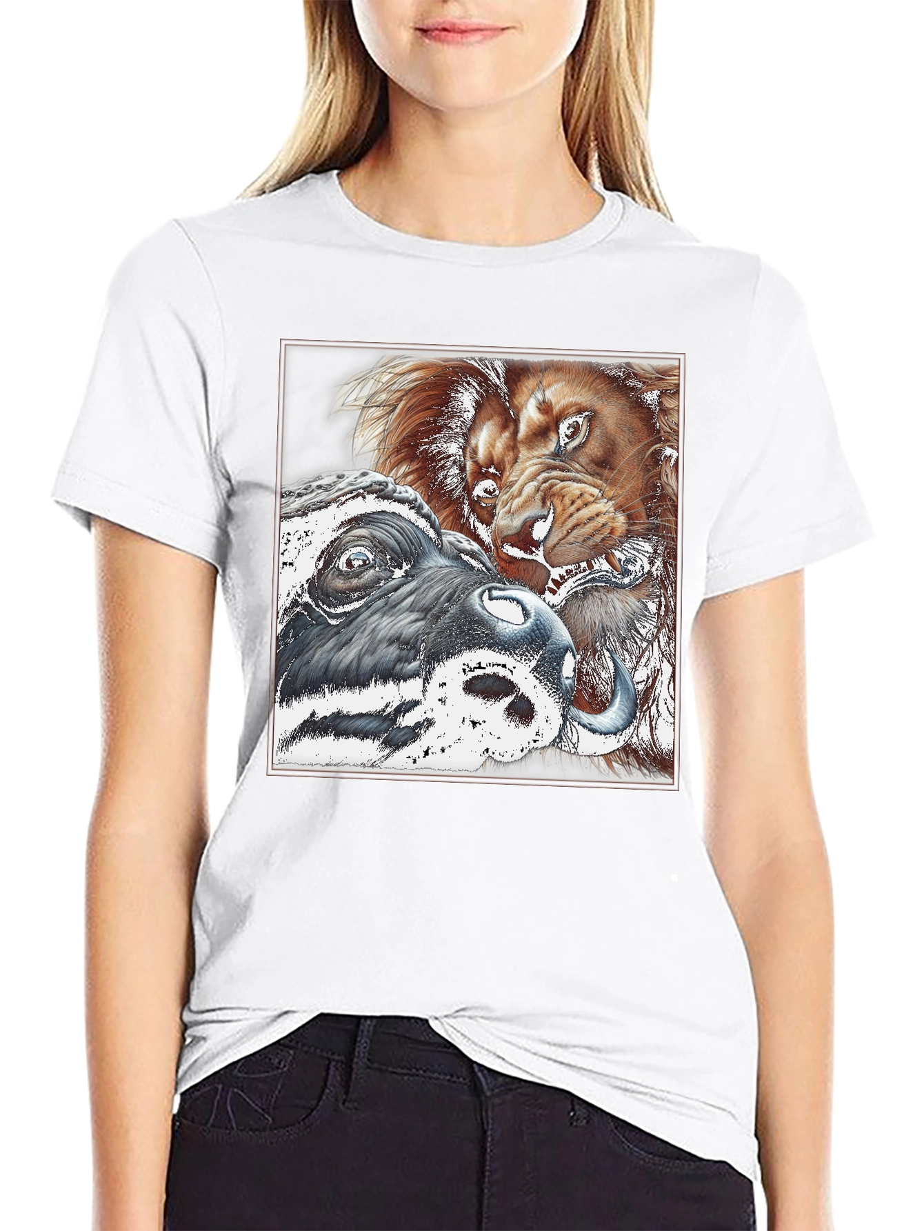 Lion vs Buffalo Graphic Tee - Black