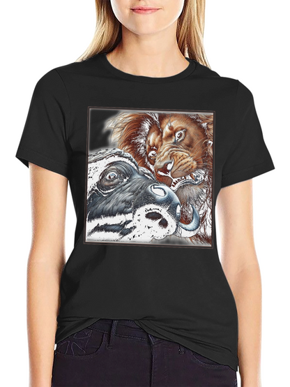 Lion vs Buffalo Graphic Tee - Black