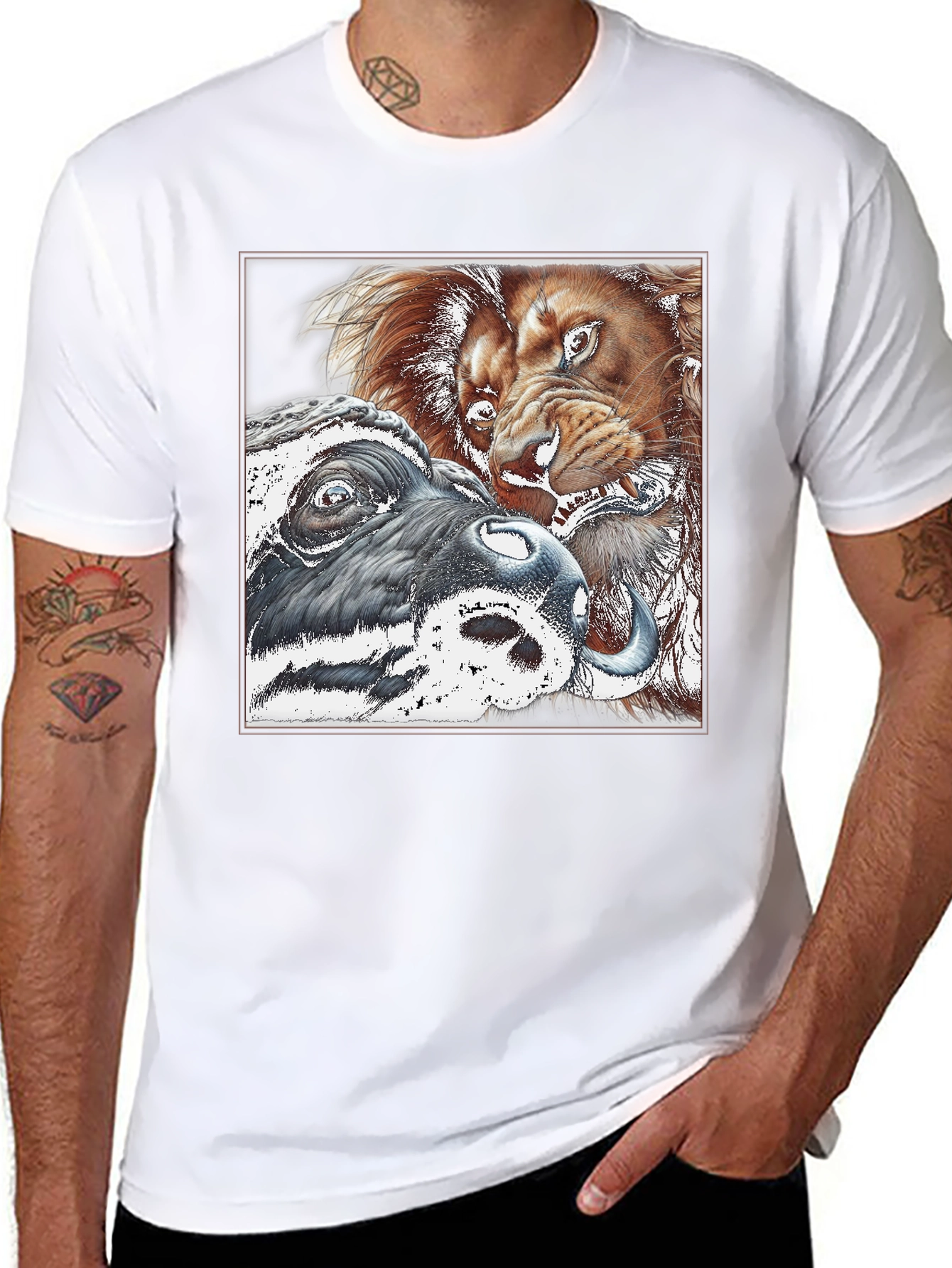 Lion vs Buffalo Graphic Tee - Black