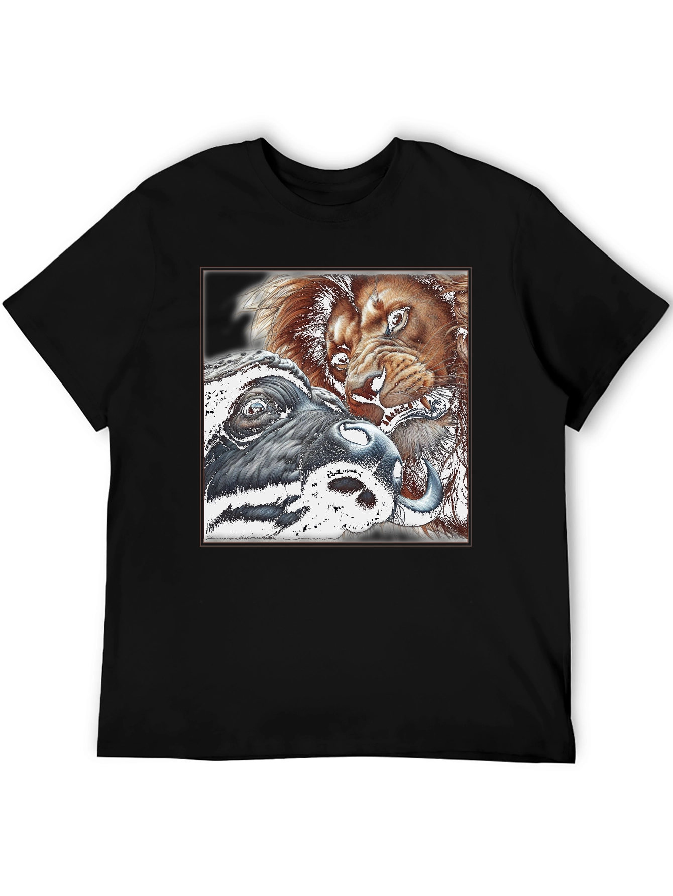Lion vs Buffalo Graphic Tee - Black