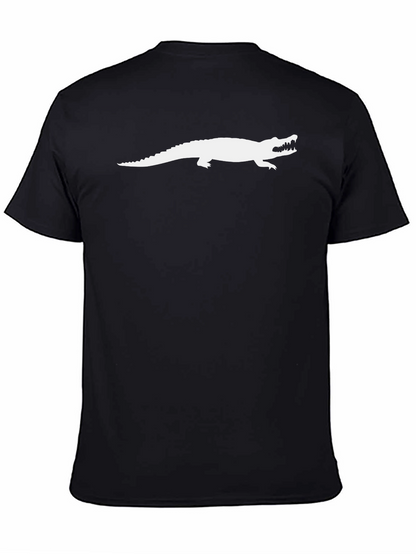 Mens Black T-Shirt with White Alligator Graphic