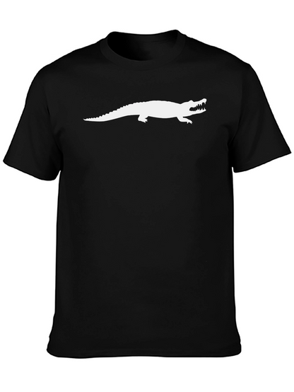 Mens Black T-Shirt with White Alligator Graphic
