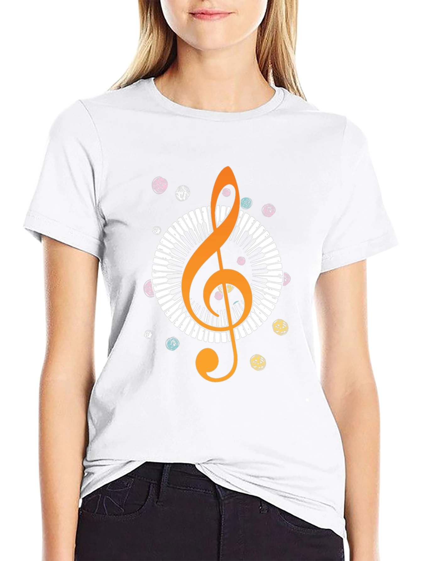 Music Lovers T-Shirt: Treble Clef & Piano Design