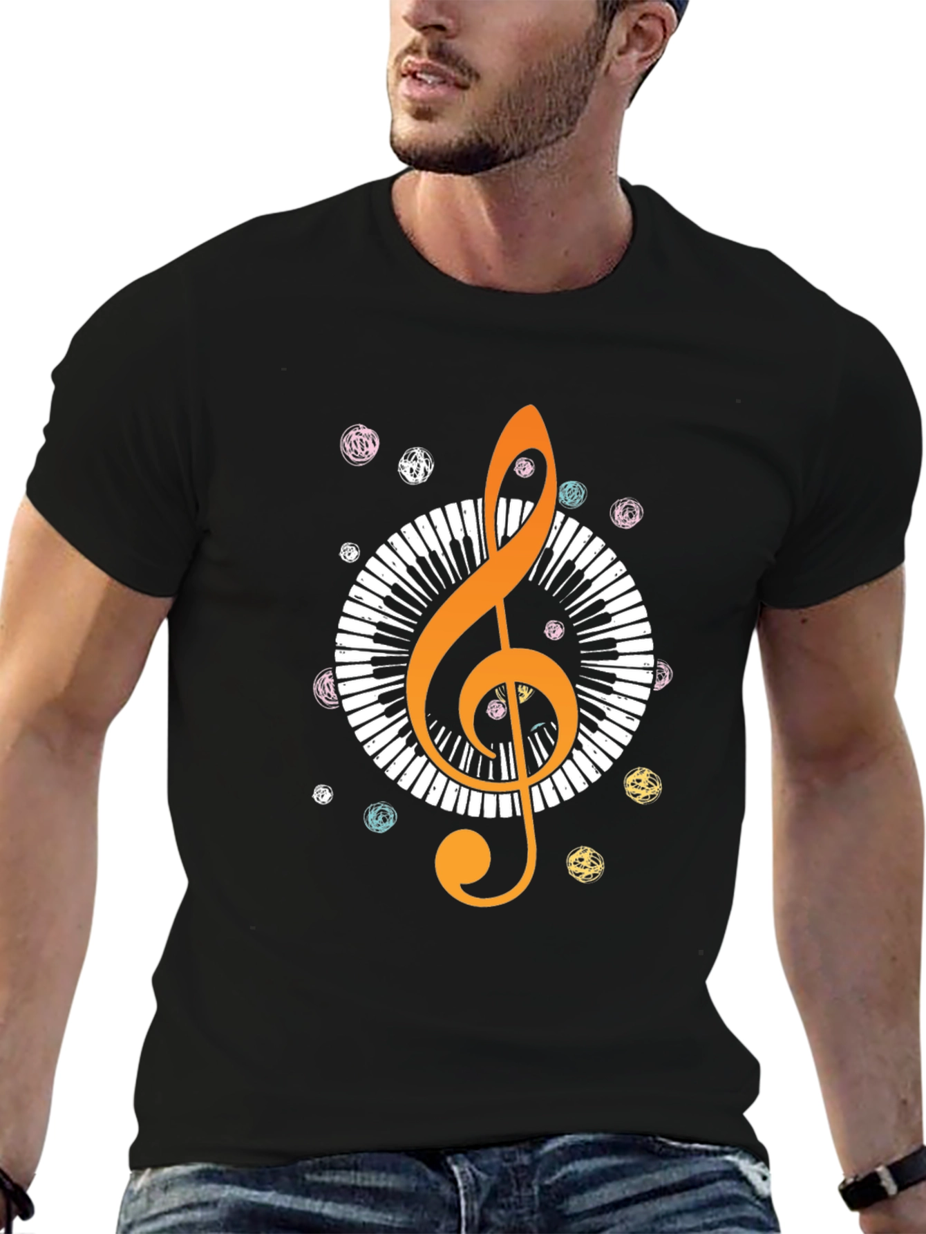 Music Lovers T-Shirt: Treble Clef & Piano Design