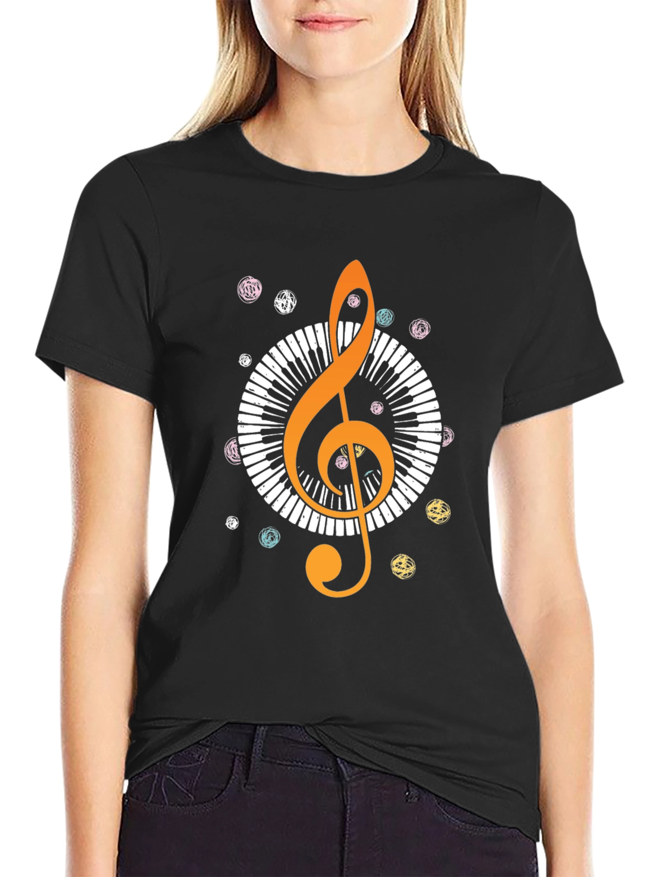 Music Lovers T-Shirt: Treble Clef & Piano Design