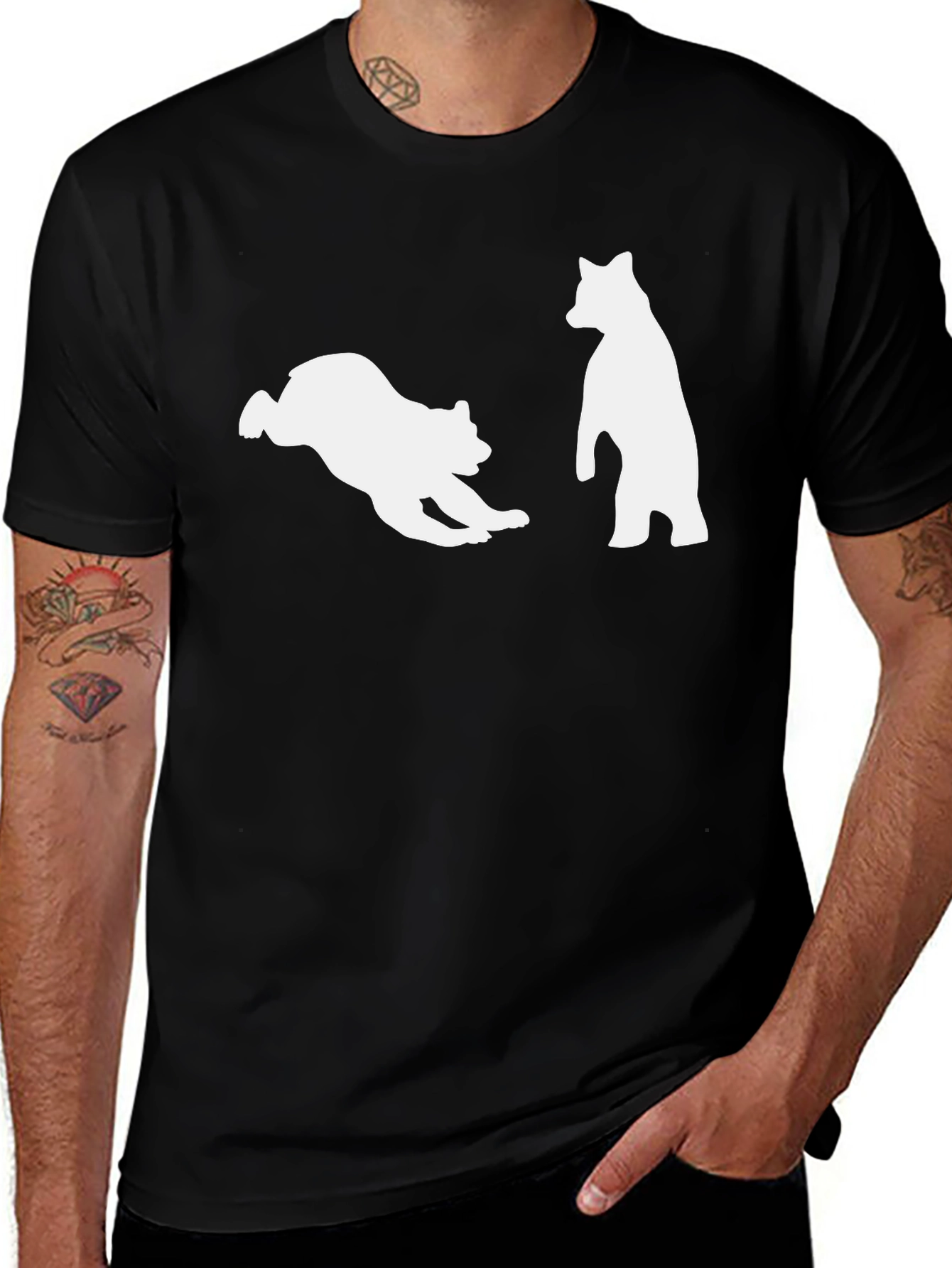 Playful Bear Graphic Tee - Black Cotton Comfort