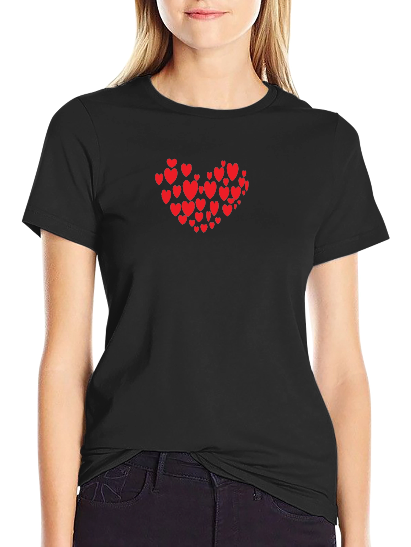 Heart Print Black T-Shirt
