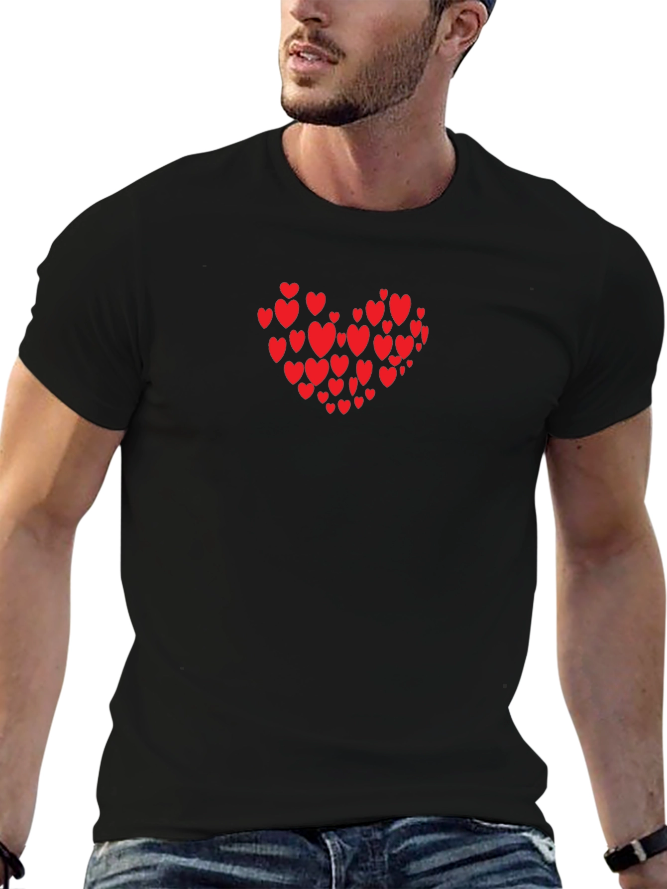 Heart Print Black T-Shirt