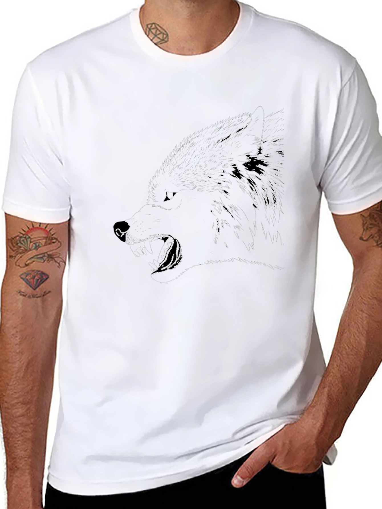 Mens Graphic Tee - Black Wolf Design