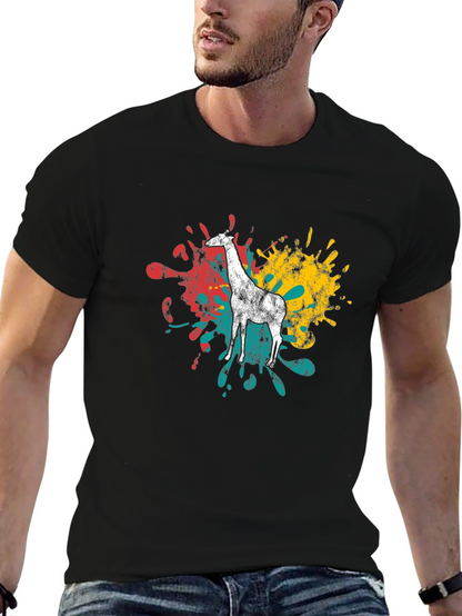 Giraffe Splatter Graphic Black T-Shirt