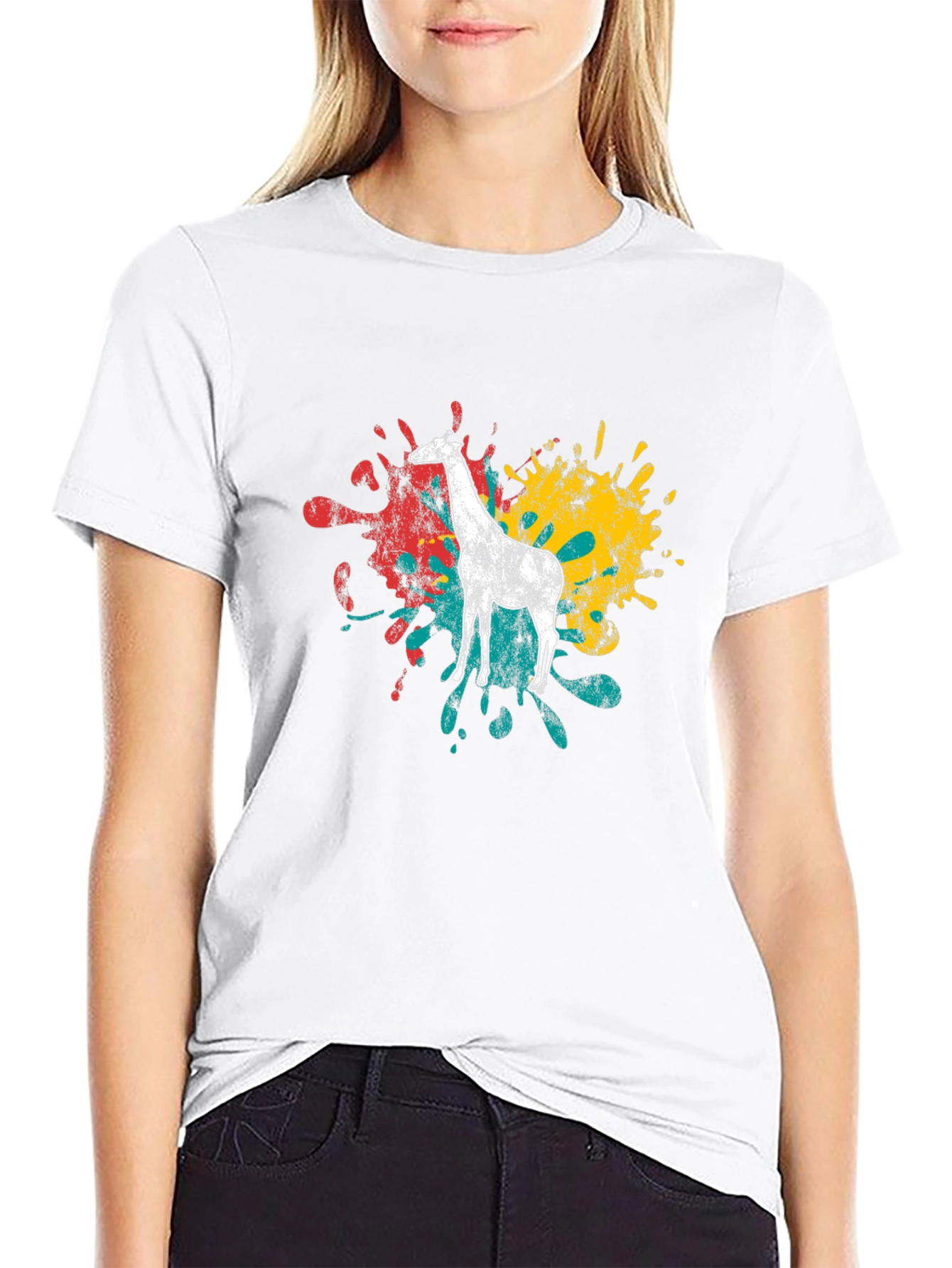 Giraffe Splatter Graphic Black T-Shirt