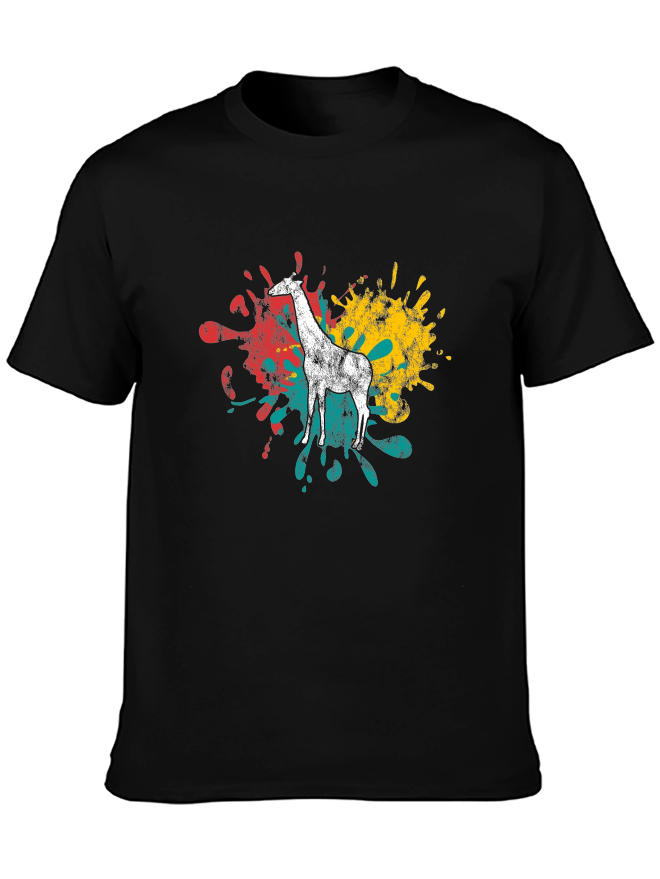 Giraffe Splatter Graphic Black T-Shirt