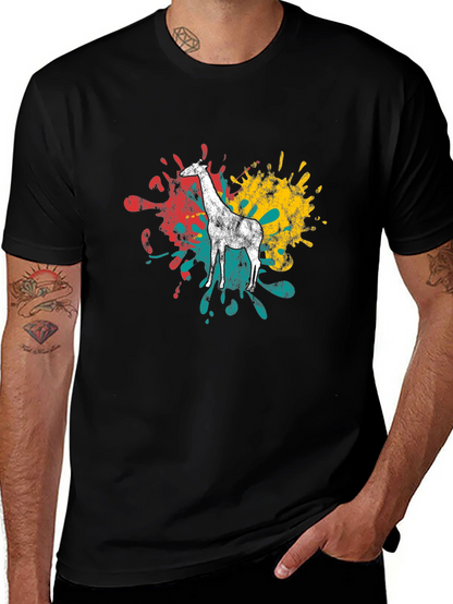 Giraffe Splatter Graphic Black T-Shirt