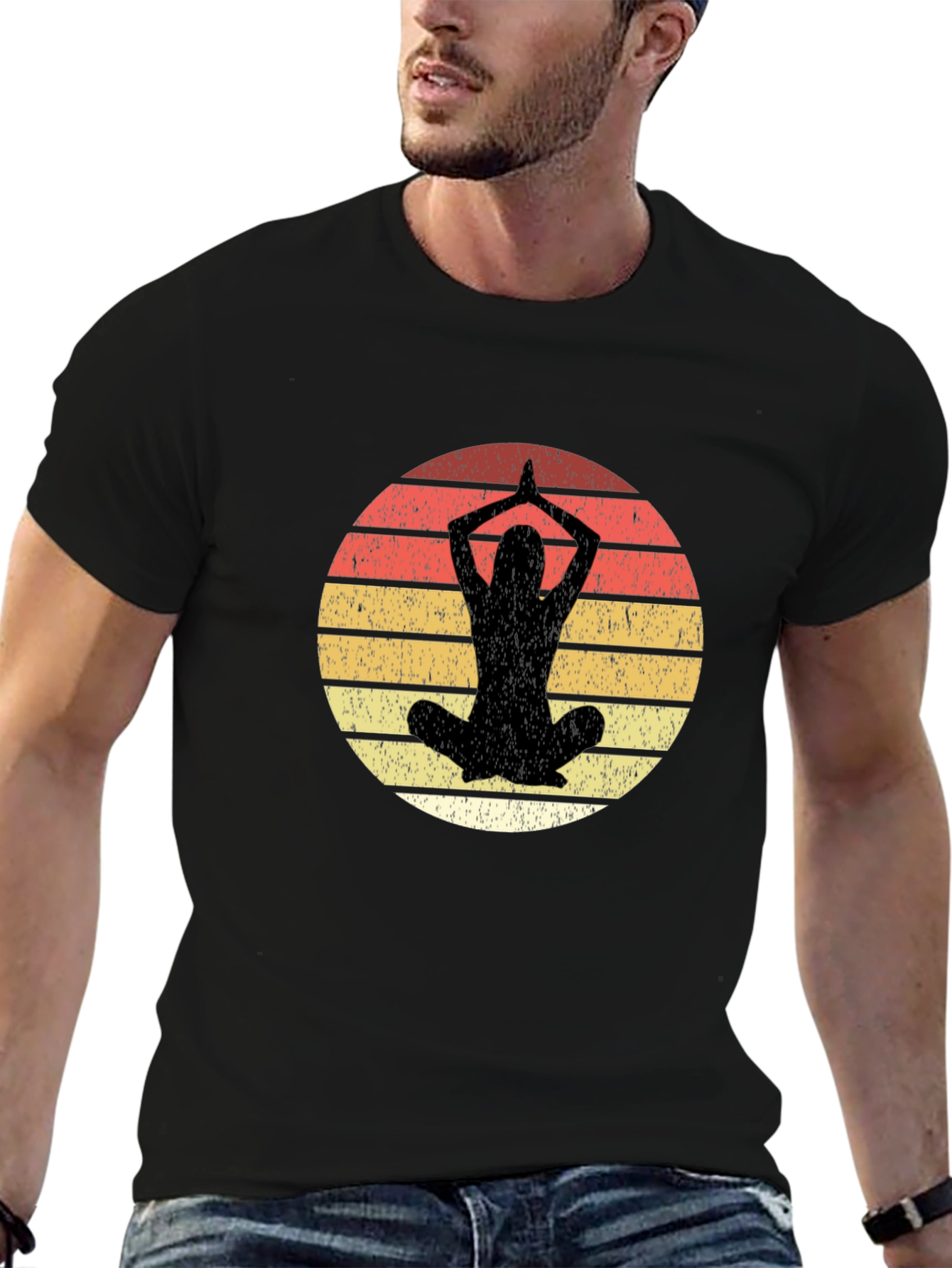Yoga Pose Graphic Tee - Retro Sunset Design