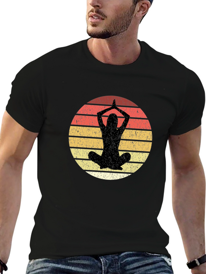 Yoga Pose Graphic Tee - Retro Sunset Design