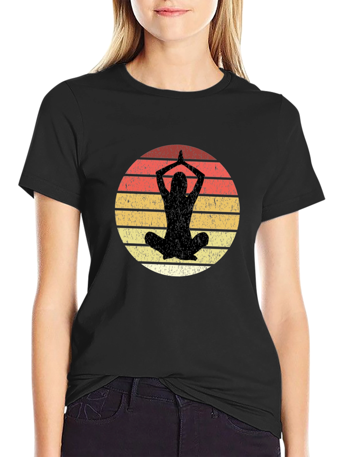 Yoga Pose Graphic Tee - Retro Sunset Design