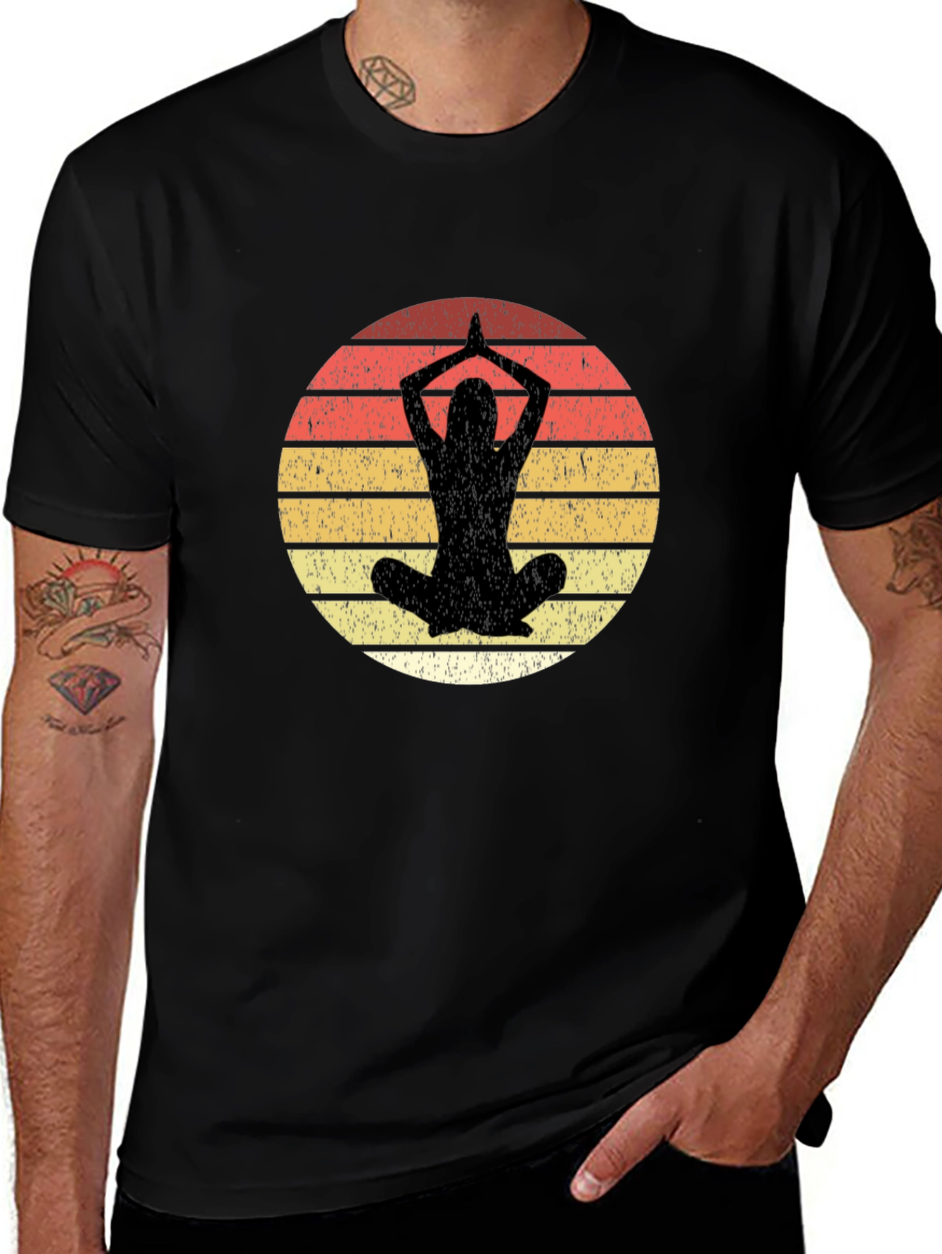 Yoga Pose Graphic Tee - Retro Sunset Design