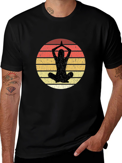 Yoga Pose Graphic Tee - Retro Sunset Design