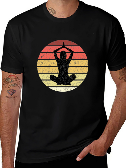 Yoga Pose Graphic Tee - Retro Sunset Design