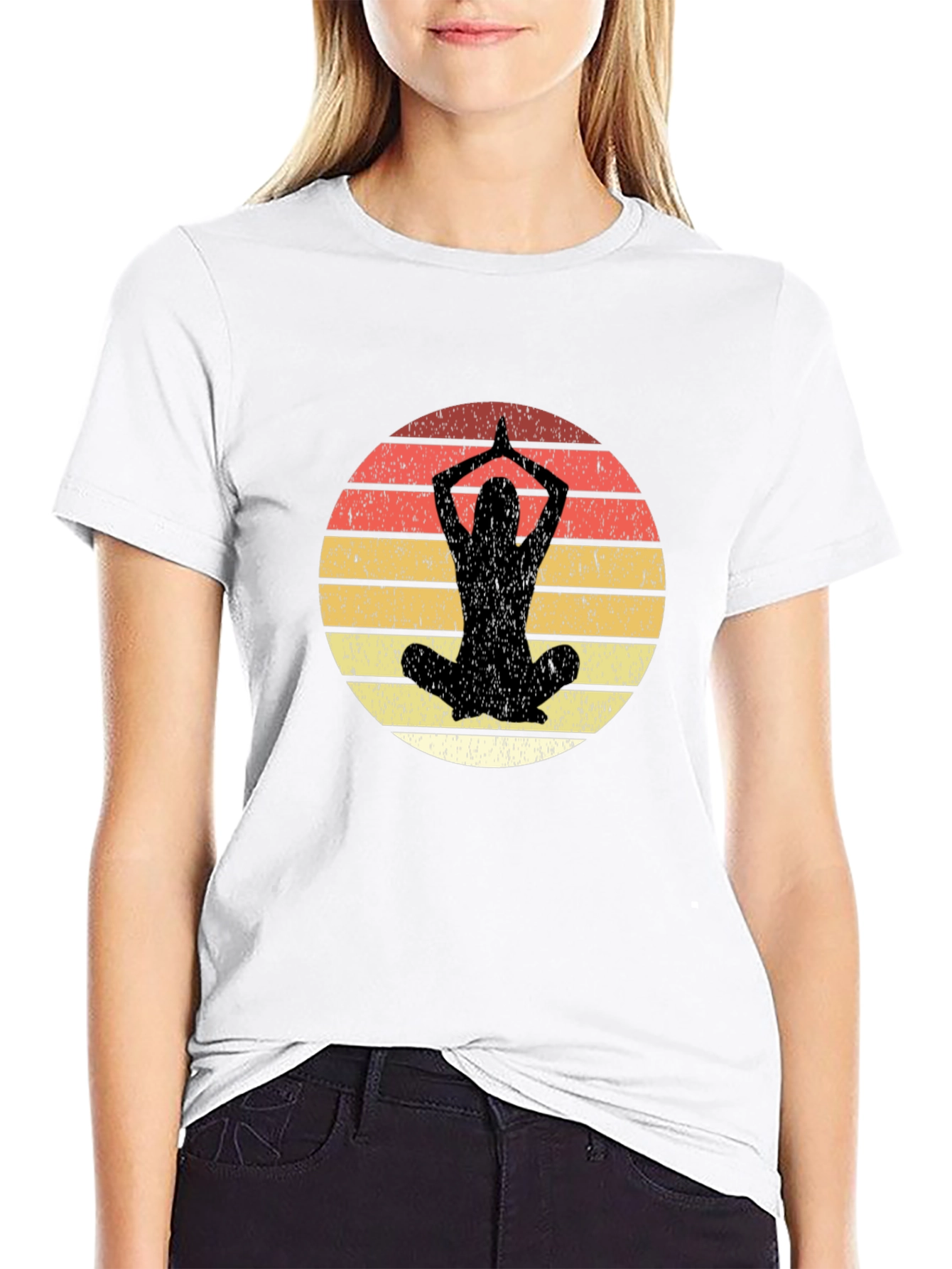 Yoga Pose Graphic Tee - Retro Sunset Design