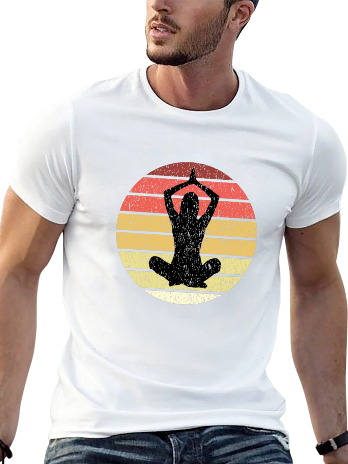 Yoga Pose Graphic Tee - Retro Sunset Design
