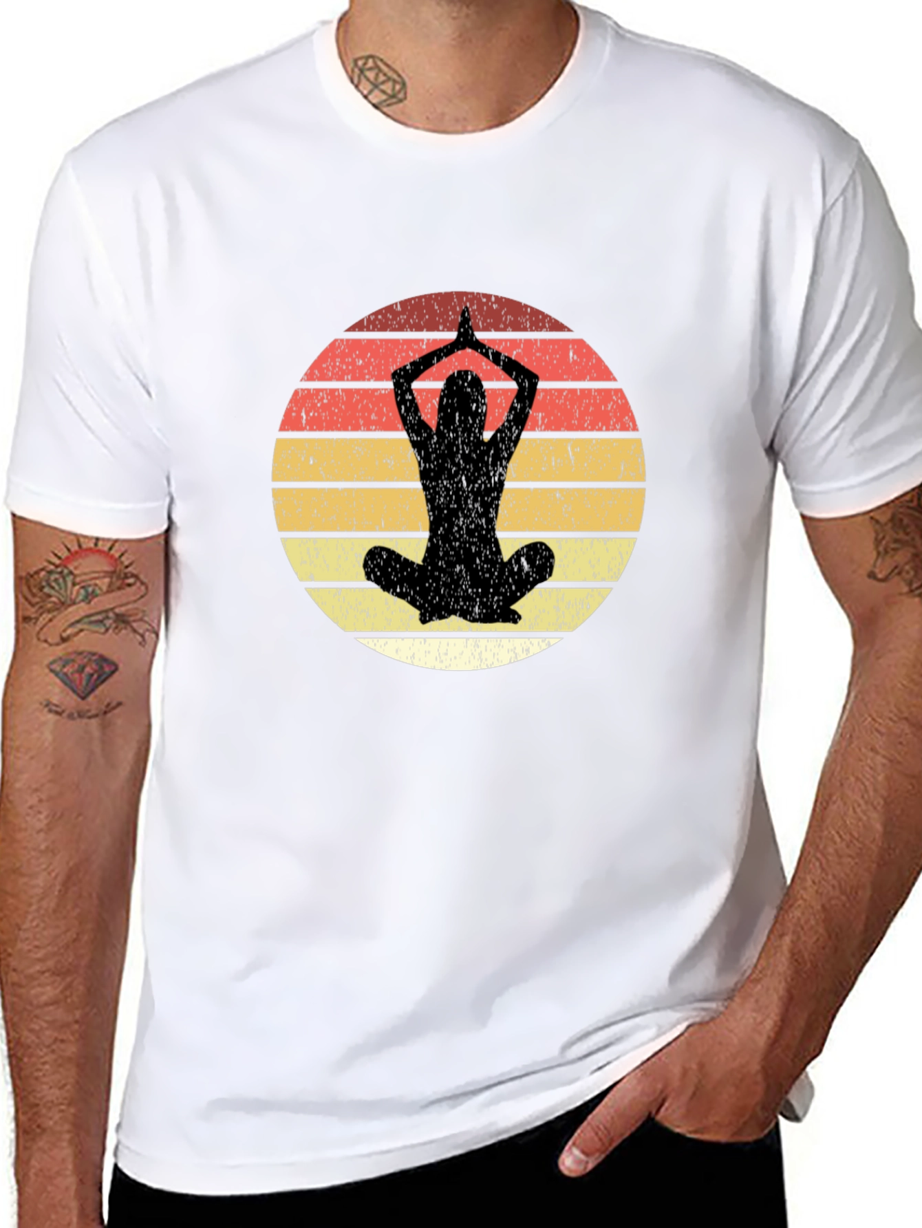 Yoga Pose Graphic Tee - Retro Sunset Design