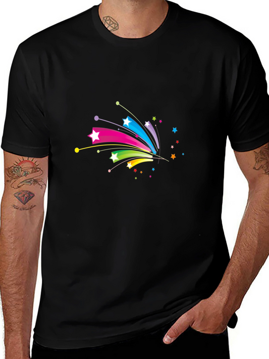 Mens Black T-Shirt with Colorful Star Graphic